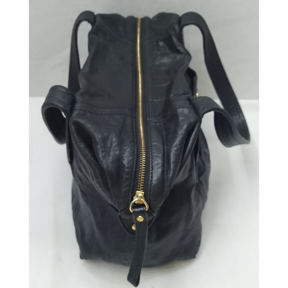 Tory Burch Black Soft Leather Double Handles Satchel Shoulder Bag W/ Mirror - Picture 9 of 16